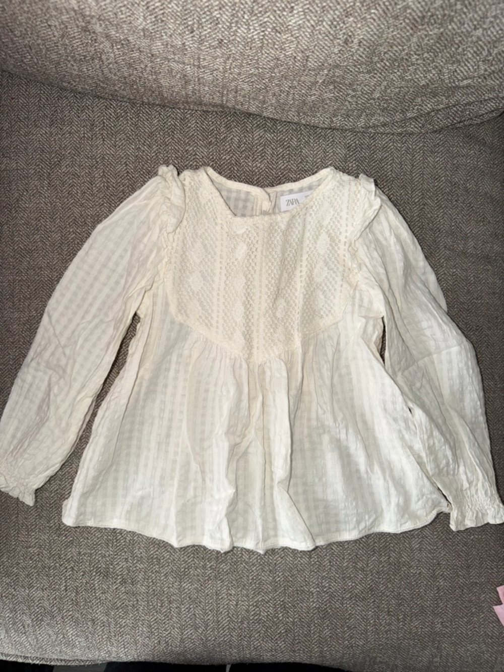 Zara Cream Lace Yoke Long Sleeve Peasant Top